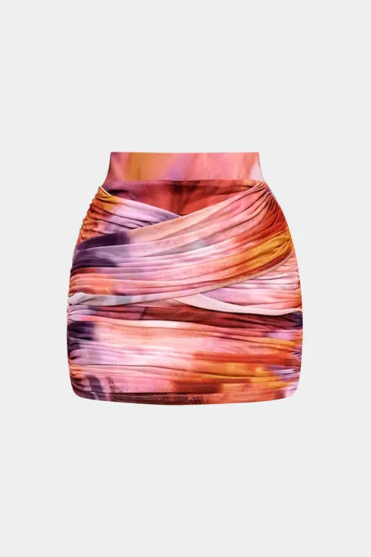 Akvarelprint ruched nederdel sold by Micas