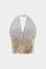 Bind farvestof linned rygfri ærmeløs halter hals top og høj talje brede benbukser sæt sold by Micas