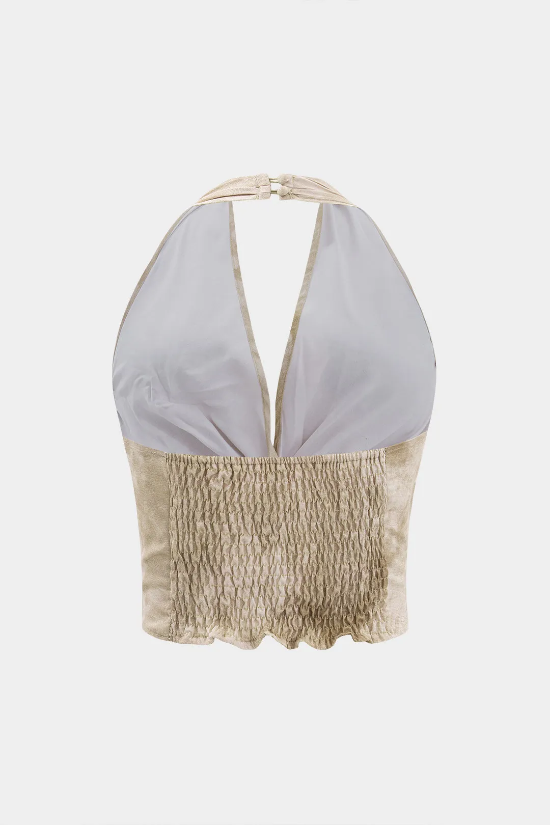 Bind farvestof linned rygfri ærmeløs halter hals top og høj talje brede benbukser sæt sold by Micas product image thumbnail 3