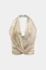 Bind farvestof linned rygfri ærmeløs halter hals top og høj talje brede benbukser sæt sold by Micas