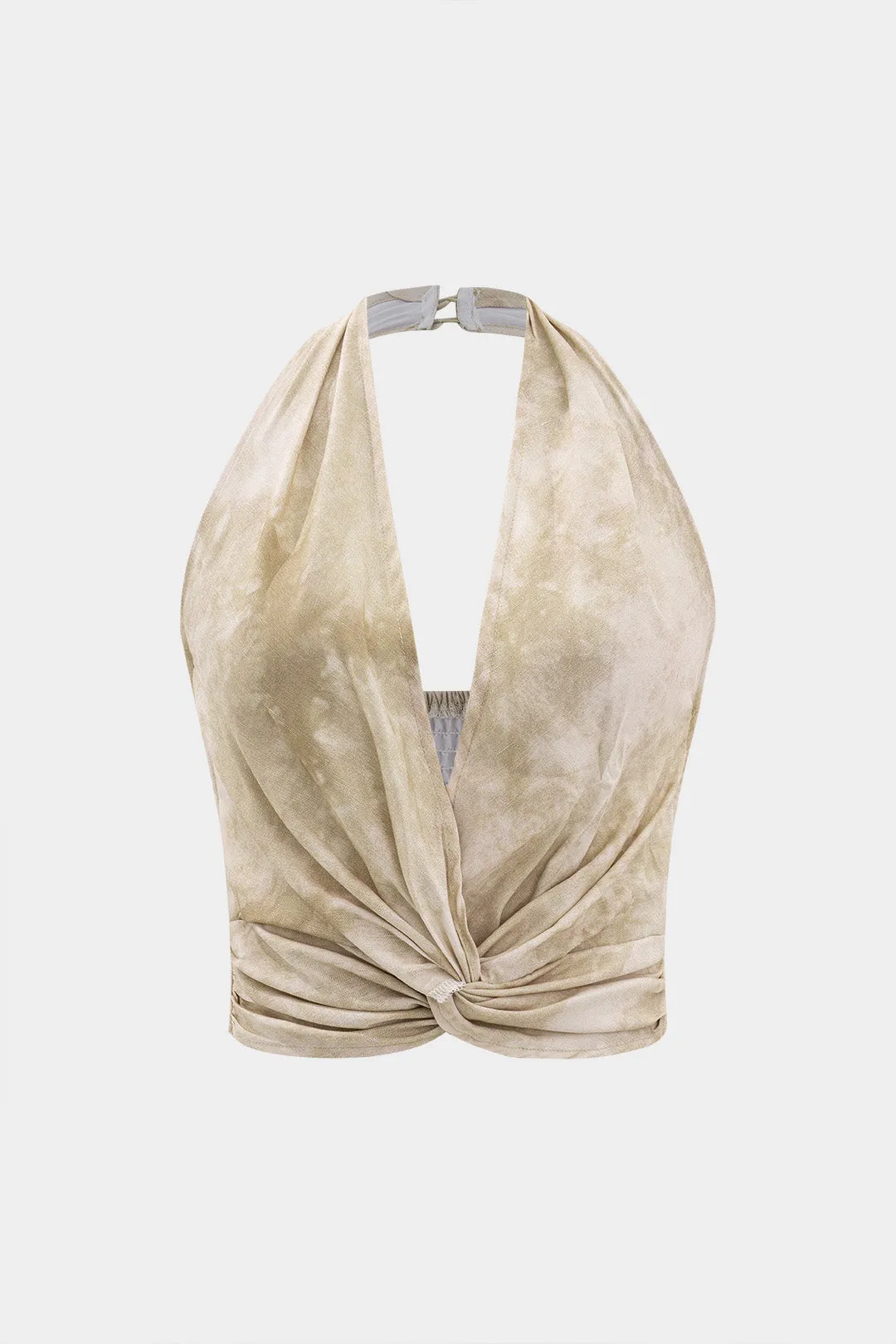 Bind farvestof linned rygfri ærmeløs halter hals top og høj talje brede benbukser sæt sold by Micas product image thumbnail 2