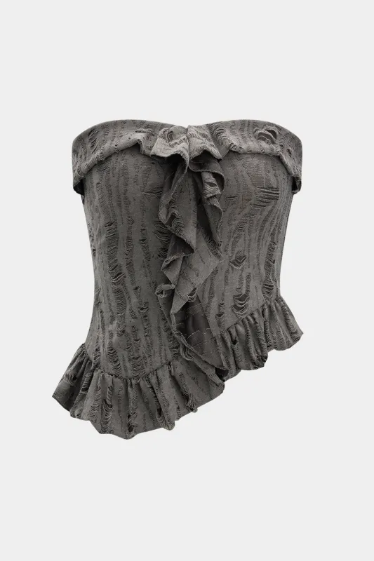 Asymmetrisk rippet stroppeløs ruffle tube top made by Micas