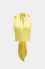 Tie-up halter v-hals ruked rygfri tank top og twist knude spalte nederdel sæt sold by Micas