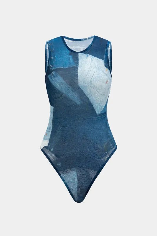 Denim print ærmeløs bodysuit sold by Micas