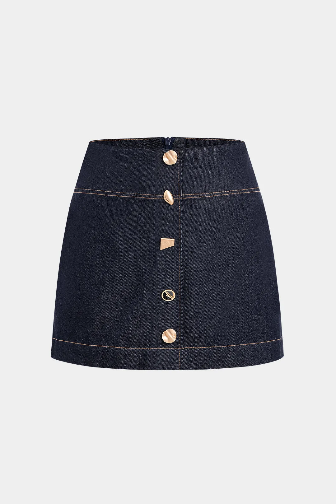 Denim Metallic Button Skirt sold by Micas