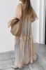 Mesh Sheer Tie-Up Ruffle Langærmet maxi kjole sold by Micas