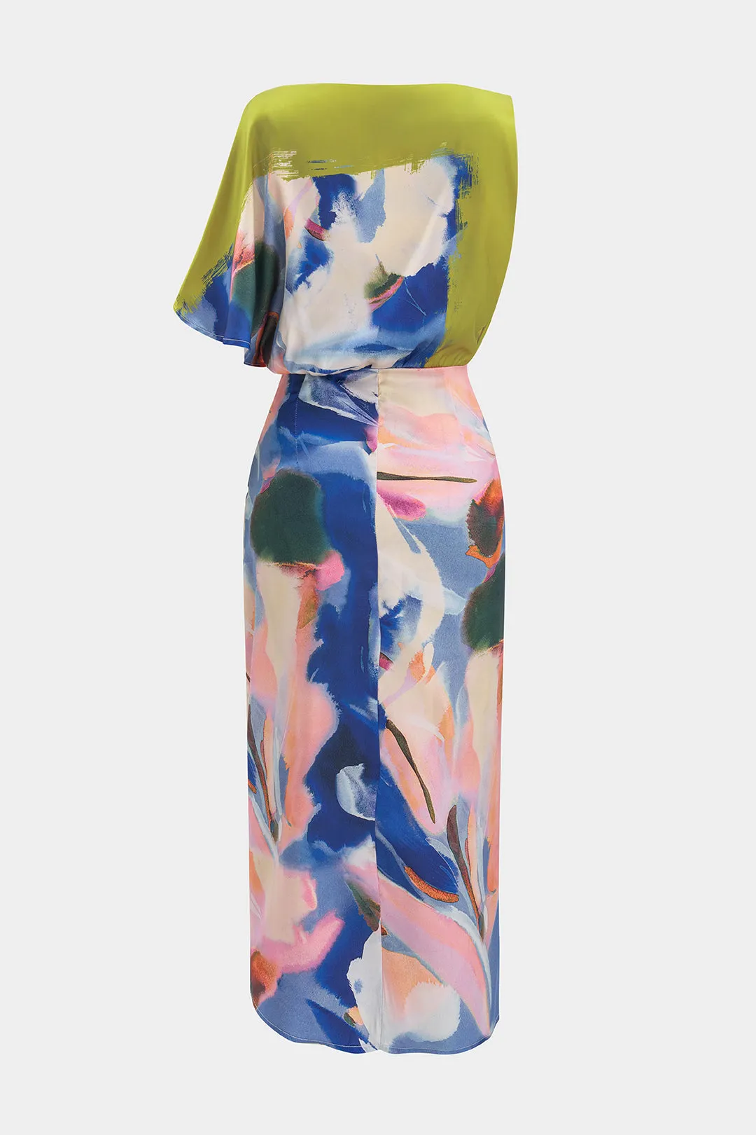 Abstrakt print satin asymmetrisk kortærmet maxi kjole sold by Micas product image thumbnail 2