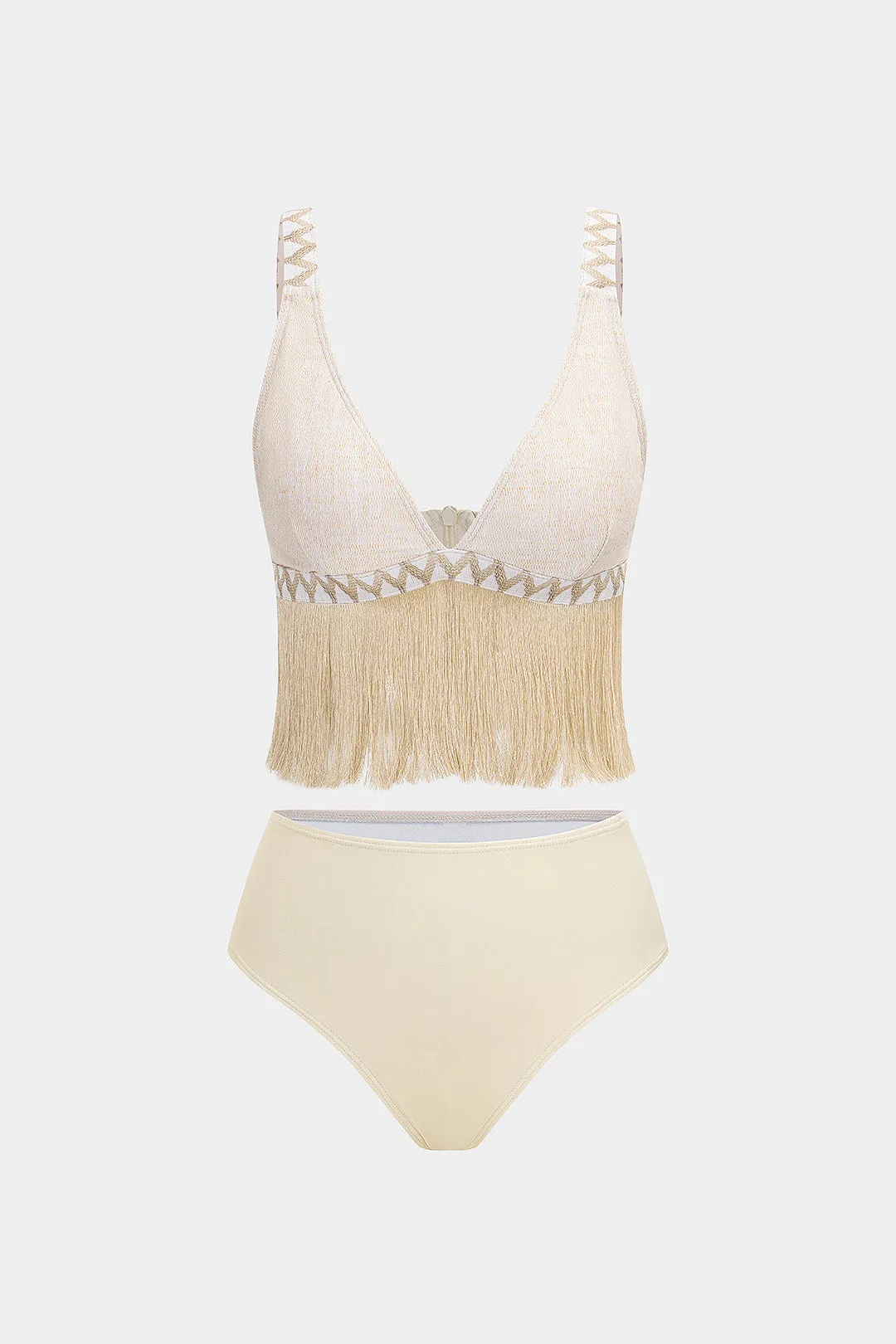Geometrisk print frynse to-stykker bikini sæt sold by Micas