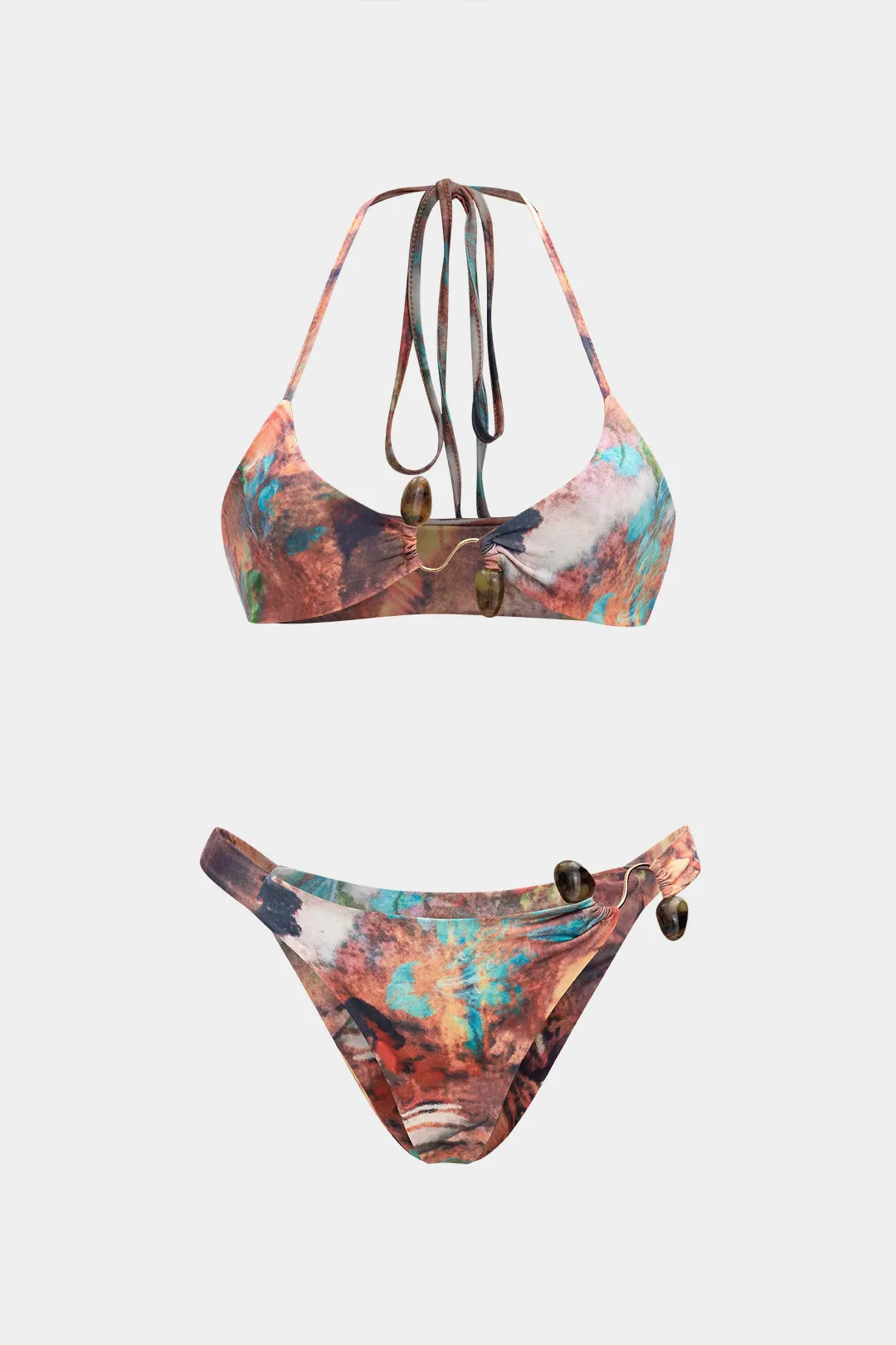 Tie-dye-print Metallic Decor Beaded To-Pieces Bikini Set sold by Micas