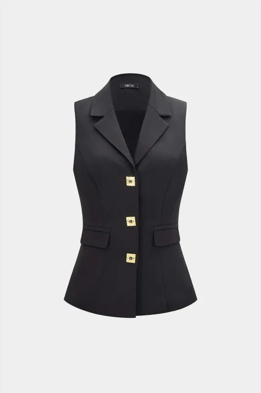 Linned V-hals metallisk knap ærmeløs vest sold by Micas