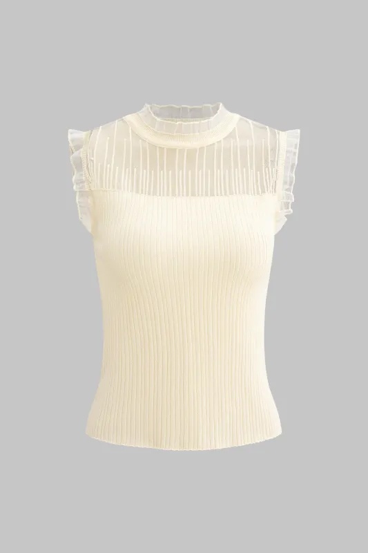 Knit Scallop Edge Mesh Patchwork Tank Top sold by Micas