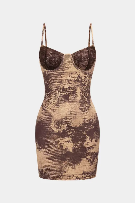 Snake Skin Print Bustier V-hals Slip ærmeløs mini kjole sold by Micas