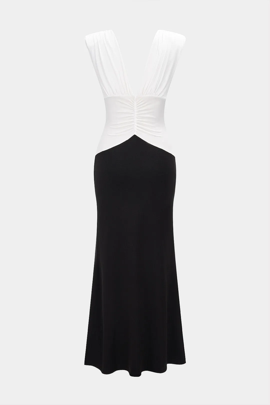 Kontrast V-hals ruched spalt ærmeløs midi-kjole sold by Micas product image thumbnail 2