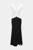 Kontrast V-hals ruched spalt ærmeløs midi-kjole sold by Micas