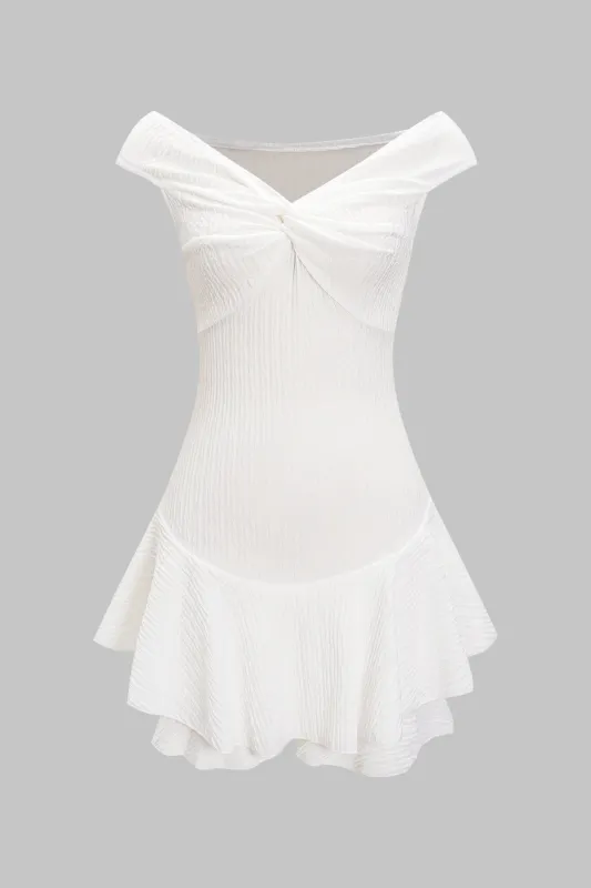 Off Shoulder Twist Knot Ruched Mini Dress sold by Micas