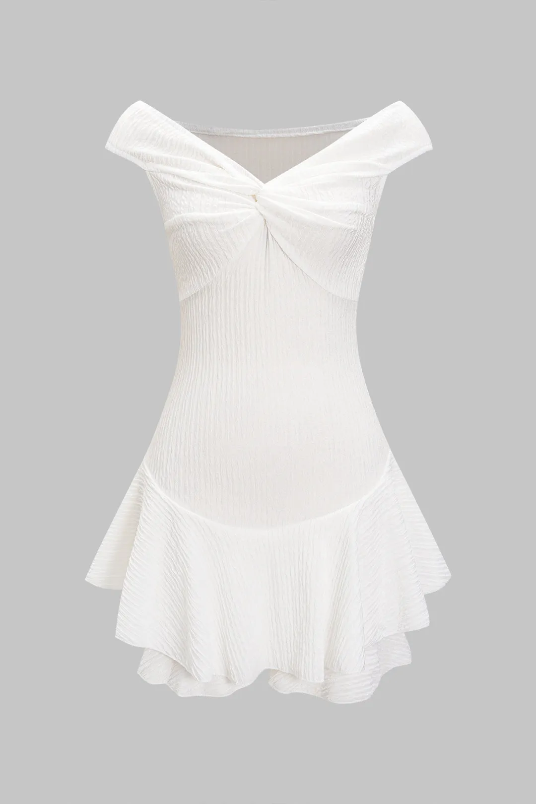 Off Shoulder Twist Knot Ruched Mini Dress sold by Micas