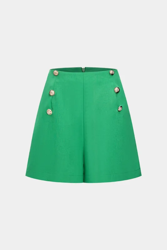 Linned metallisk knap lynlås detaljerede shorts sold by Micas