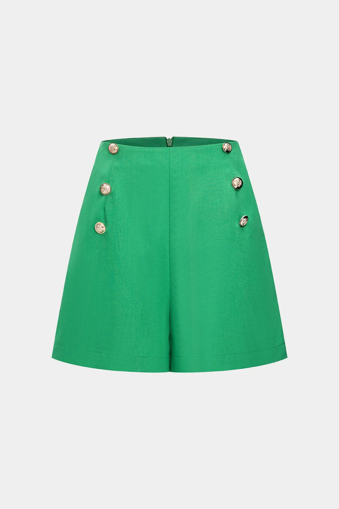 Linned metallisk knap lynlås detaljerede shorts sold by Micas