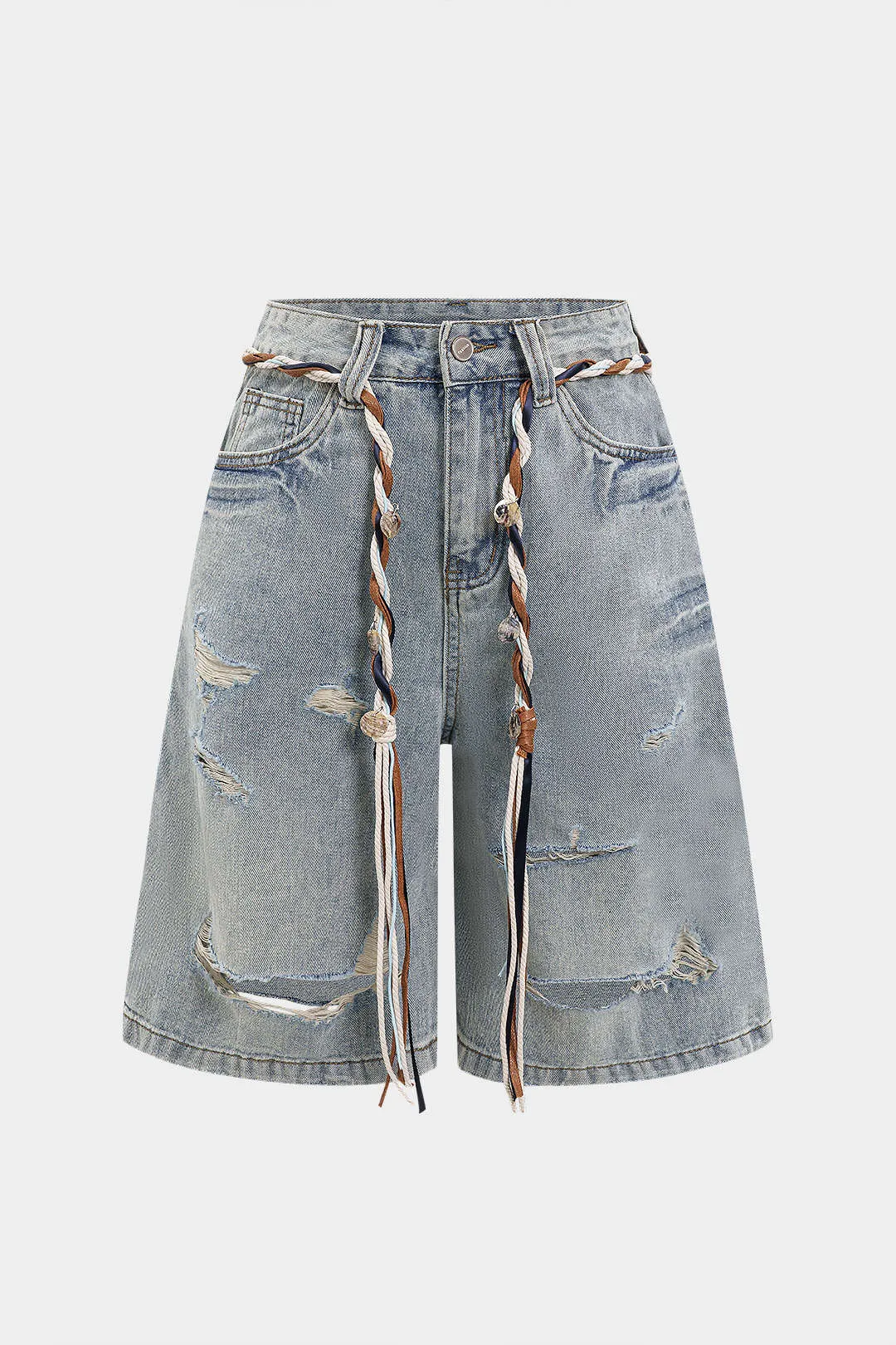 Denim rippede lommehorts med bælte sold by Micas