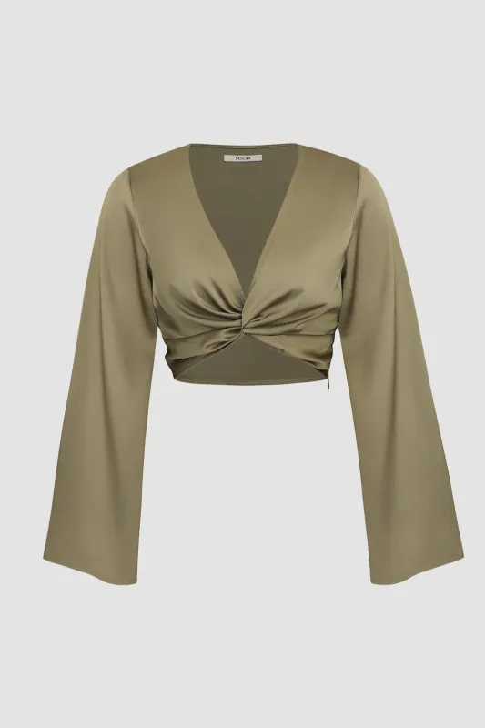 Twist Front Satin Bell Sleeve Blouse sold by Micas