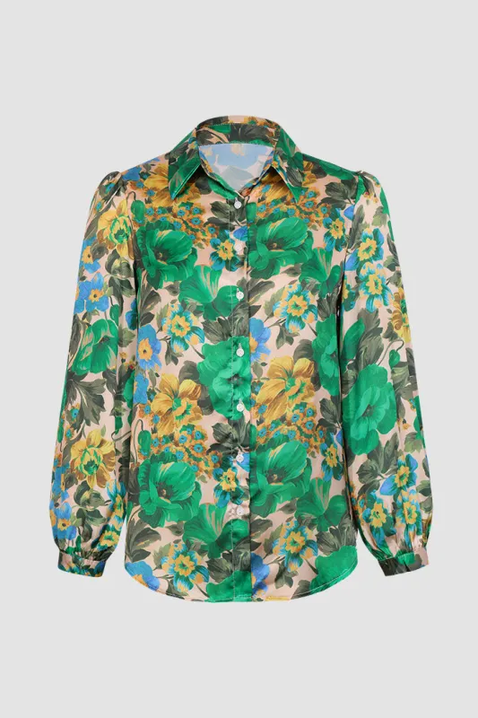 Street Floral Print Satin Sleeve Shirt sold by Micas