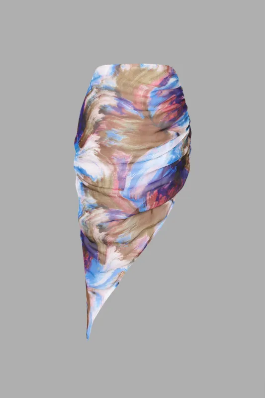 Abstrakt print asymmetrisk hem nederdel sold by Micas