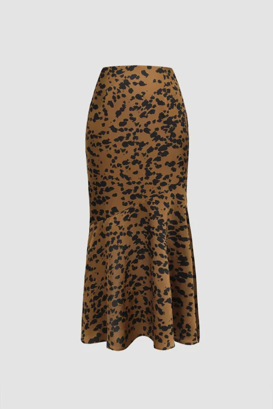 Dyre spot print satin midi nederdel sold by Micas
