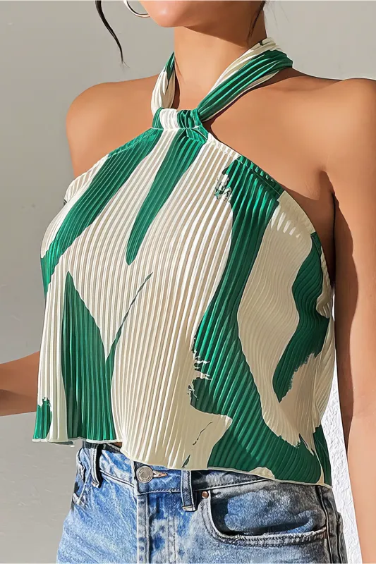 Kontrast satin plisseret binding bagfri cami top sold by Micas