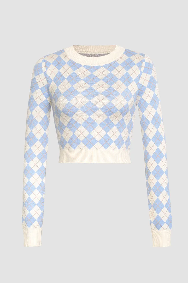 Argyle langærmet strikket top sold by Micas
