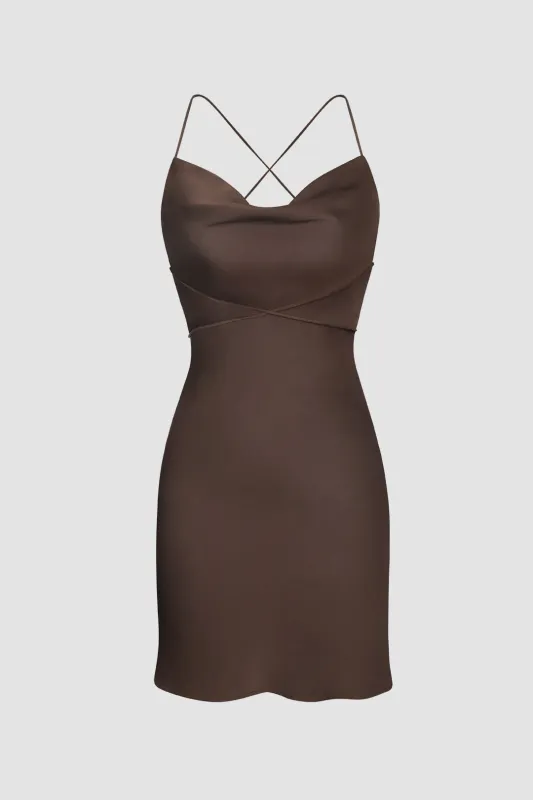 Satin Cowl Neck Bind Mini Dress Back sold by Micas