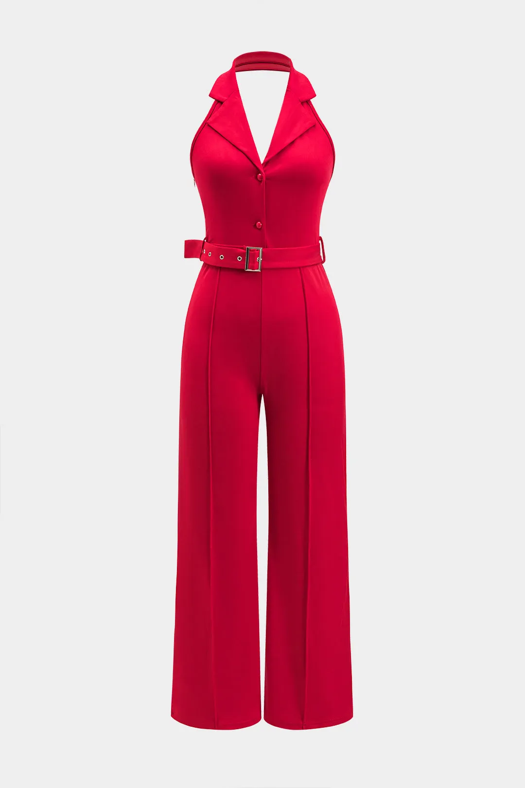 Halter hals rygfri ærmeløs bæltet jumpsuit sold by Micas