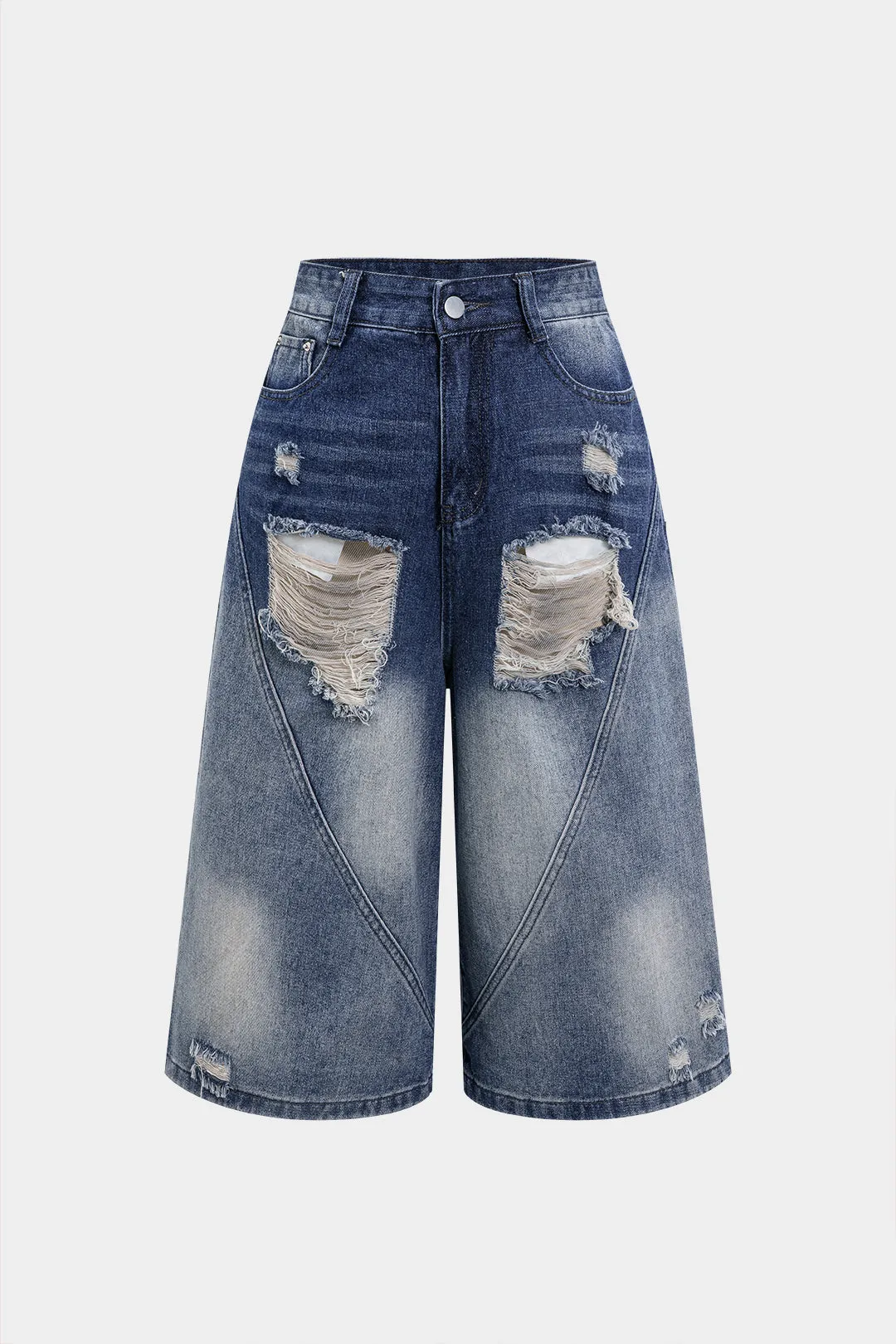 Denim flåede høje talje lige benhorts sold by Micas