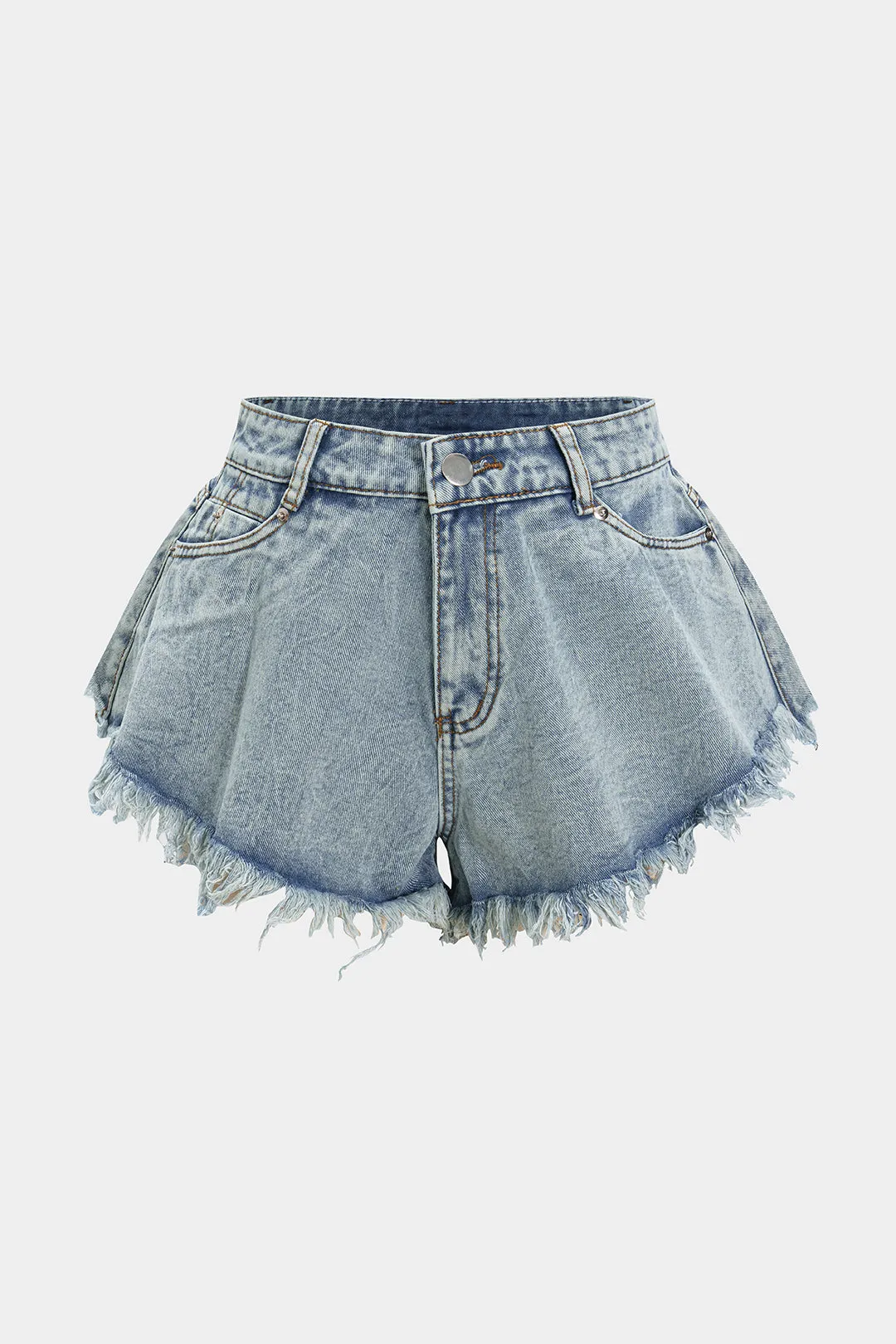 Denim brede ben frynseshorts sold by Micas