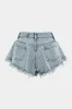 Denim brede ben frynseshorts sold by Micas
