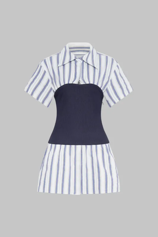 Stripe Print Patchwork kortærmet mini kjole sold by Micas