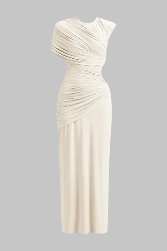 Ruched Asymmetrical Short Sleeve Maxi Dress sold by Micas