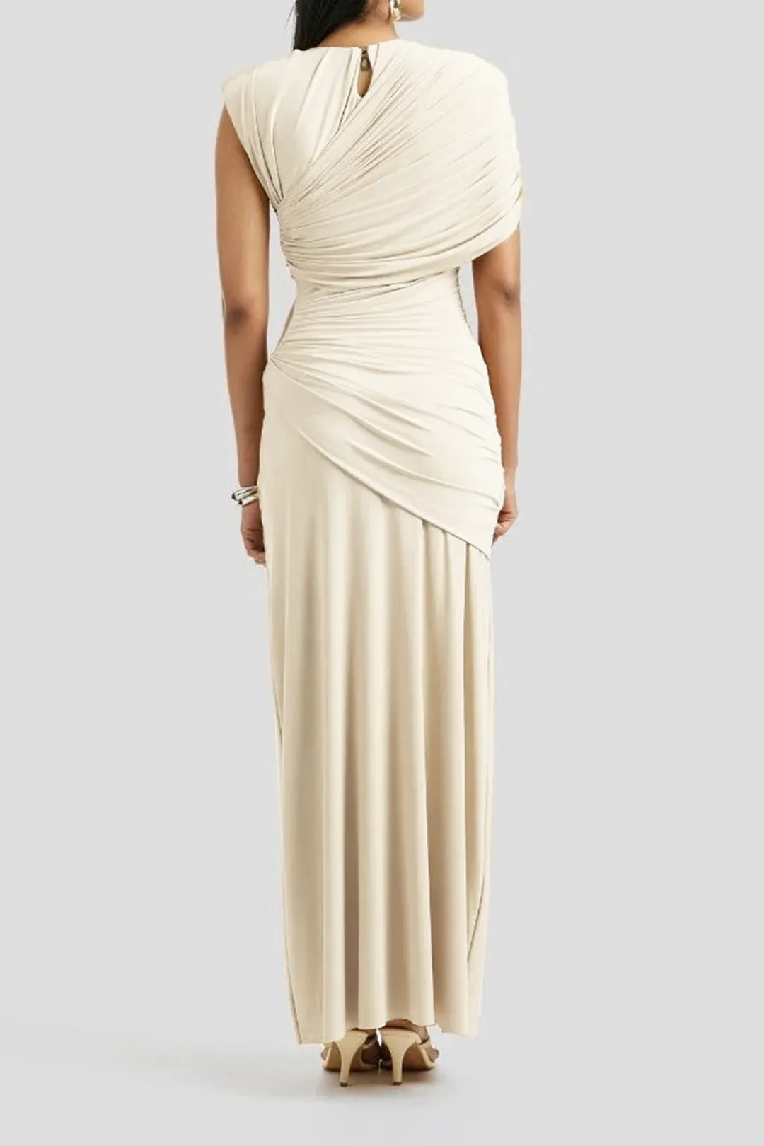 Ruched Asymmetrical Short Sleeve Maxi Dress sold by Micas product image thumbnail 3