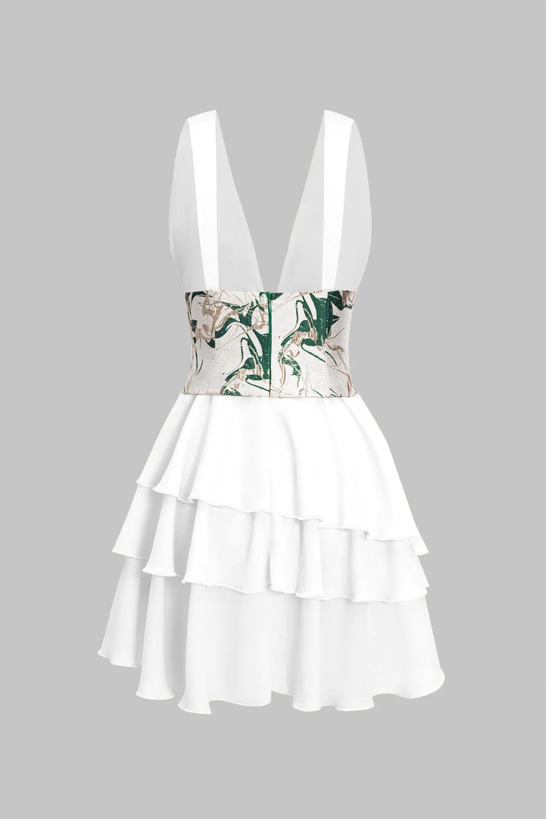 Chiffon ruffle patchwork ærmeløs V-hals asymmetrisk korset talje mini kjole sold by Micas product image thumbnail 2