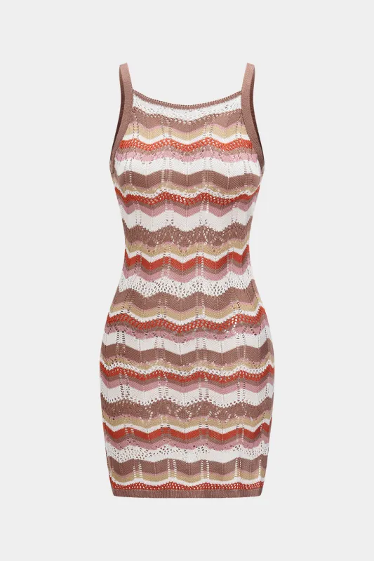 Knit Stripe Print Hollow Out tank ærmeløs kjole sold by Micas
