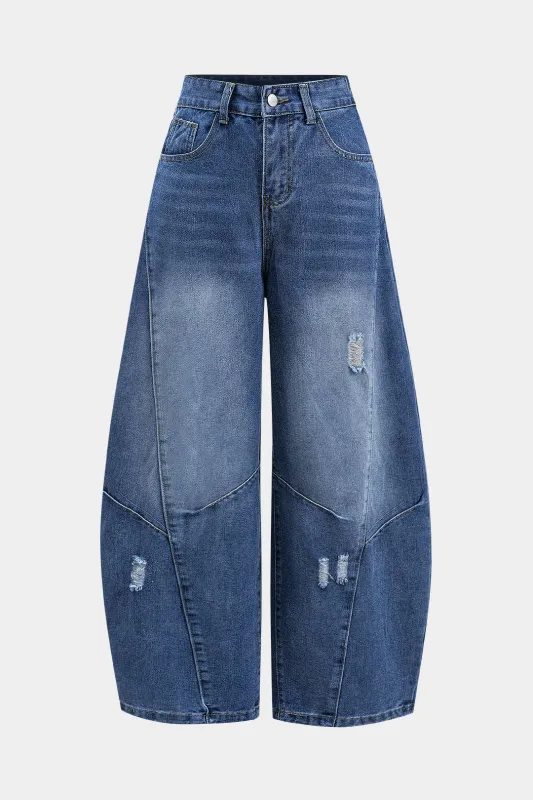 Denim rippede brede ben tønde jeans sold by Micas