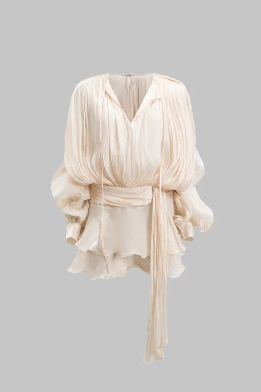 Chiffon plisserede flæser langærmet mini kjole sold by Micas