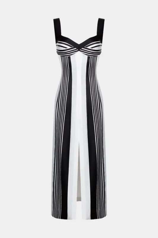 Kontrast Stripe Print Slit ærmeløs maxi kjole sold by Micas