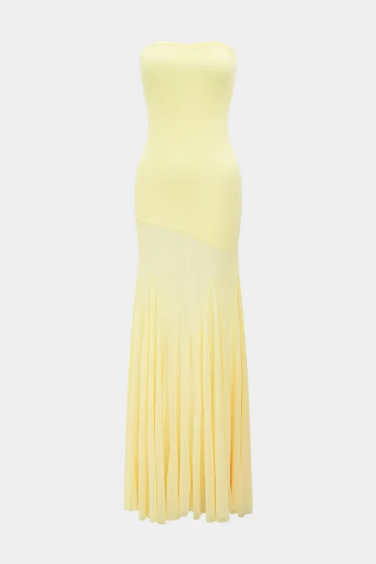 Mesh plisseret stroppeløs ærmeløs maxi kjole sold by Micas