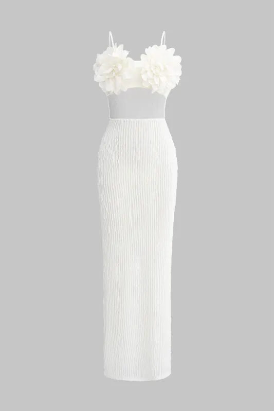 Satin udskåret 3D blomster ærmeløs maxi kjole sold by Micas