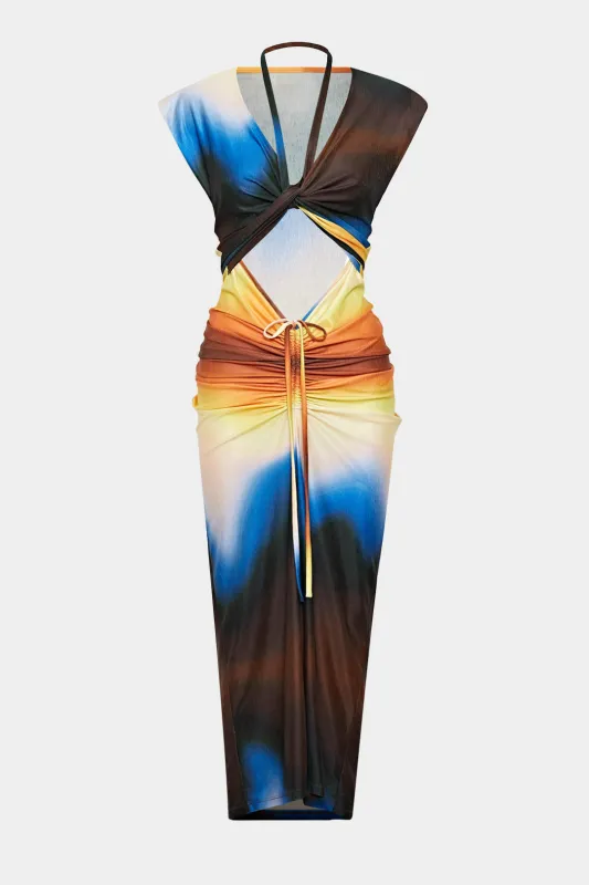 Ombre print v-hals ærmeløs maxi kjole sold by Micas