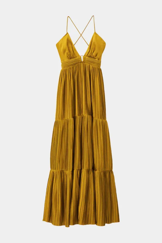 Metallisk rygfri ærmeløs maxi -kjole sold by Micas