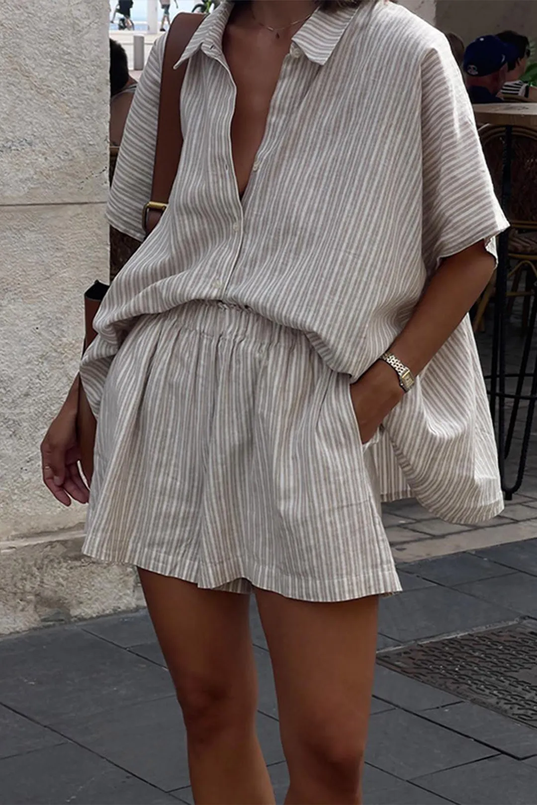 Kontrast Stripe Print -shirt og shorts sætter sold by Micas product image thumbnail 2