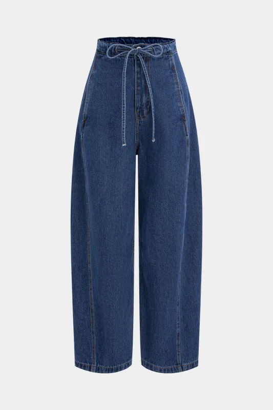 Denimtrækket tønde jeans sold by Micas