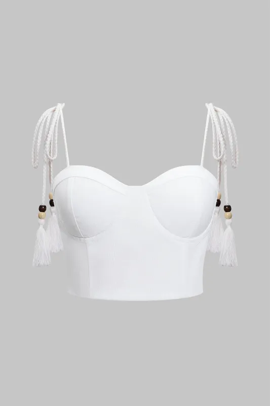 Linen Fringe Trim Tie-Up Cami Top sold by Micas