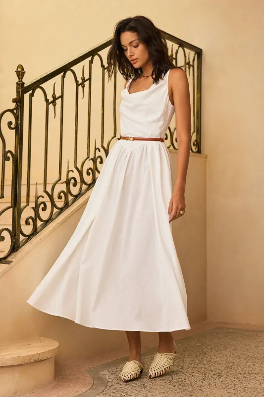 Linen Cowl Neck Ruched Sleeveless Maxi Dress sold by Micas